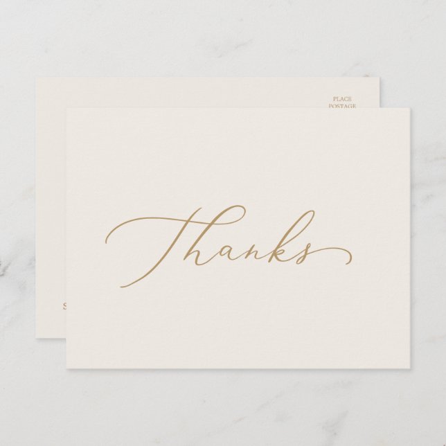 Delicate Gold Calligraphy | Cream Thanks Postcard (Front/Back)