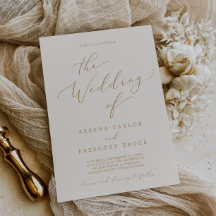 Delicate Gold Calligraphy Cream The Wedding Of Invitation