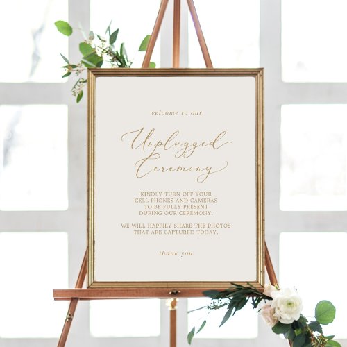 Delicate Gold Calligraphy Cream Unplugged Ceremony Poster