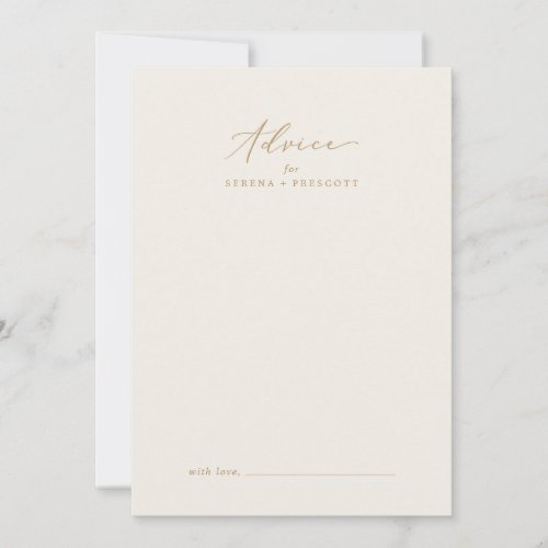 Delicate Gold Calligraphy  Cream Wedding Advice Card