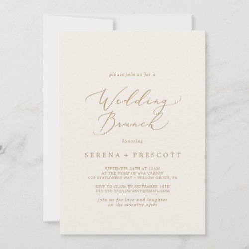 Delicate Gold Calligraphy  Cream Wedding Brunch Invitation