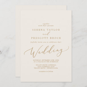 Delicate Gold Calligraphy Cream Wedding Invitation