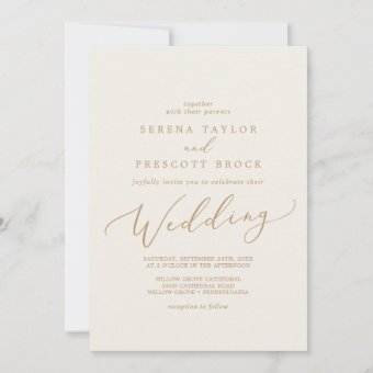 Delicate Gold Calligraphy | Cream Wedding Invitation | Zazzle