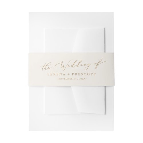 Delicate Gold Calligraphy  Cream Wedding Invitation Belly Band