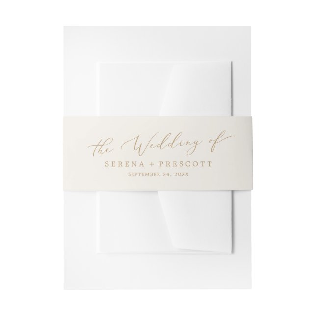 Delicate Gold Calligraphy | Cream Wedding Invitation Belly Band (Front Example)