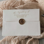 Delicate Gold Calligraphy Cream Wedding Invitation Envelope<br><div class="desc">This delicate gold calligraphy cream wedding invitation envelope is perfect for a modern wedding. The romantic minimalist design features lovely and elegant champagne golden yellow typography on an ivory cream background with a clean and simple look. Personalize the envelope flap with your return address.</div>
