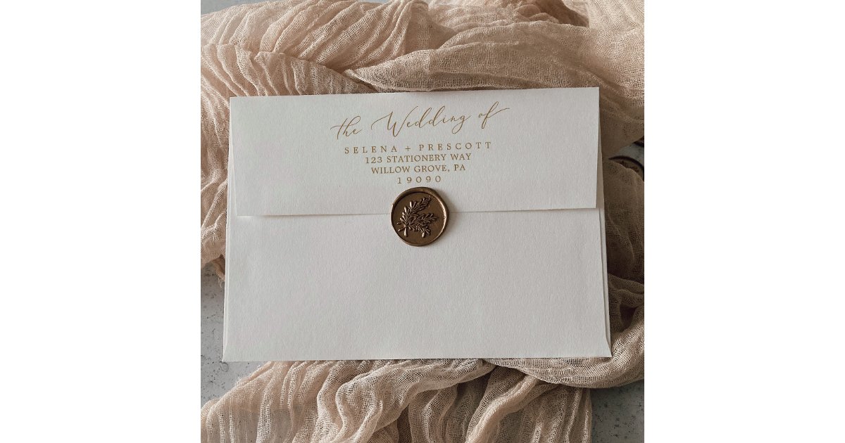 Delicate Gold Calligraphy Cream Wedding Invitation Envelope | Zazzle