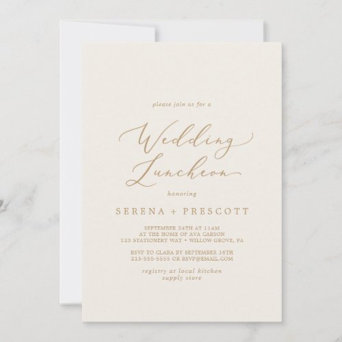 Delicate Gold Calligraphy  Cream Wedding Luncheon Invitation