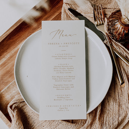 Delicate Gold Calligraphy | Cream Wedding Menu