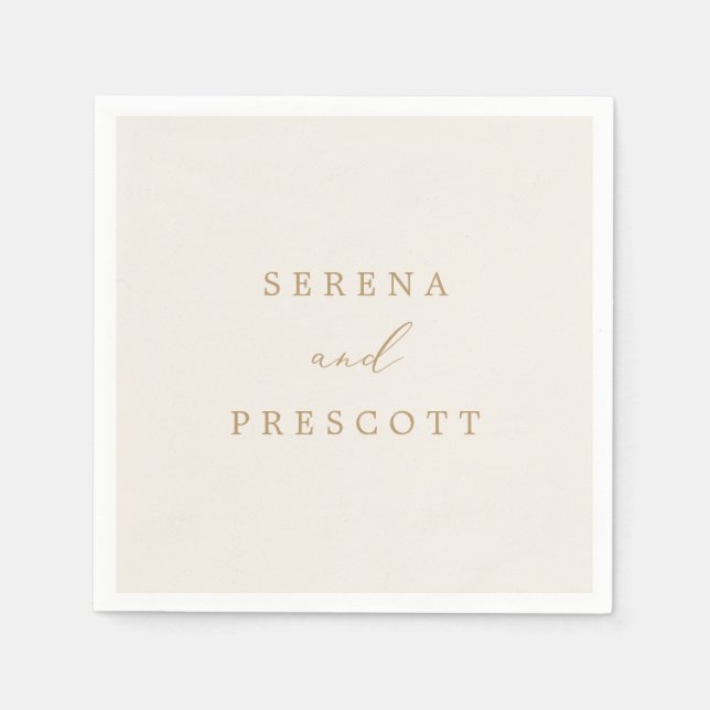 Delicate Gold Calligraphy | Cream Wedding Napkins (Front)