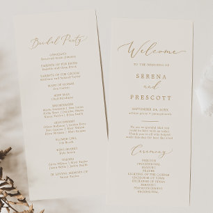 Delicate Gold Calligraphy Cream Wedding Program