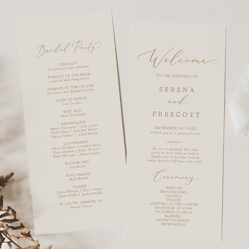 Delicate Gold Calligraphy  Cream Wedding Program