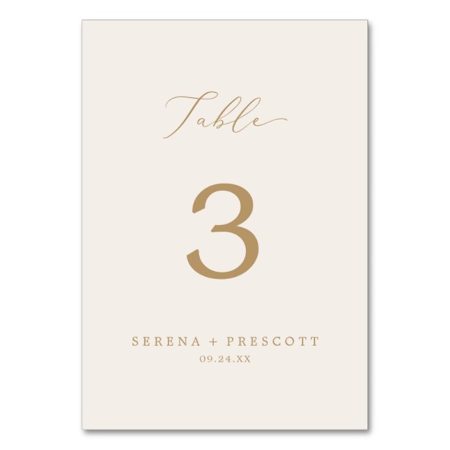 Delicate Gold Calligraphy | Cream Wedding Table Number (Back)