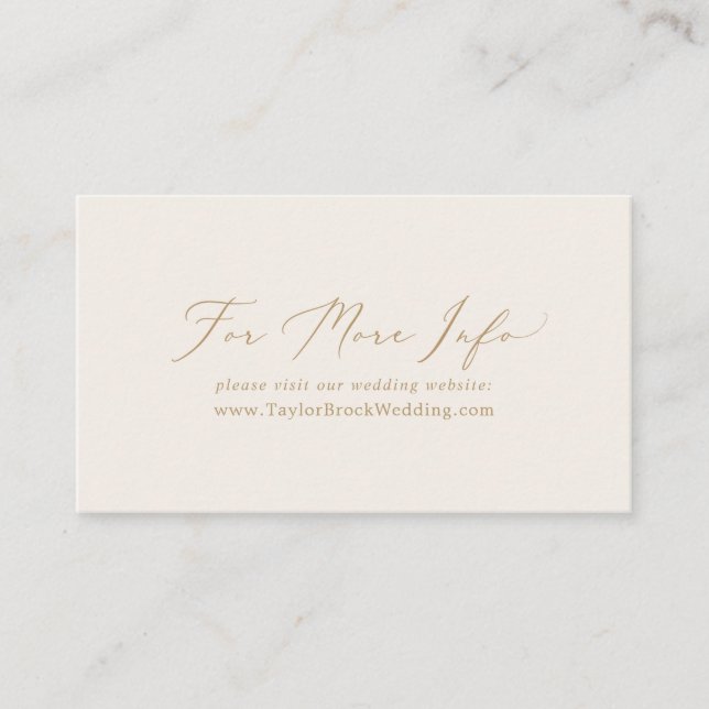 Delicate Gold Calligraphy | Cream Wedding Website Enclosure Card (Front)