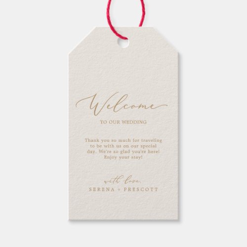 Delicate Gold Calligraphy  Cream Wedding Welcome Gift Tags