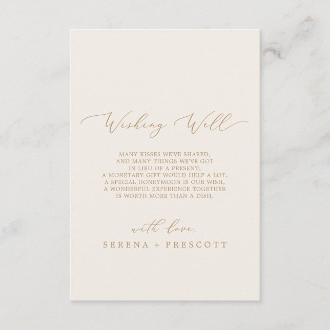Delicate Gold Calligraphy | Cream Wishing Well Enclosure Card (Front)