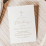 Delicate Gold Calligraphy Cross Christening Invitation