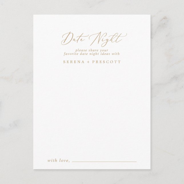 Delicate Gold Calligraphy Date Night Idea Cards (Front)