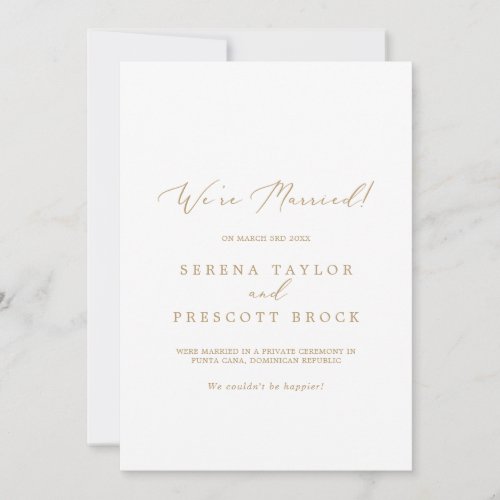 Delicate Gold Calligraphy Elopement Announcement