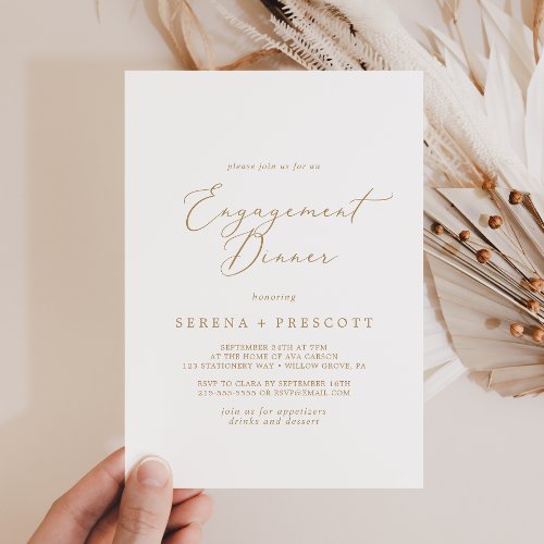 Delicate Gold Calligraphy Engagement Dinner Invitation
