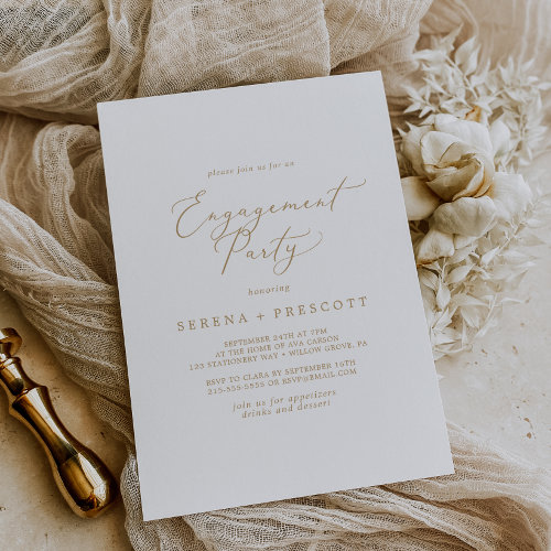 Delicate Gold Calligraphy Engagement Party Invitation