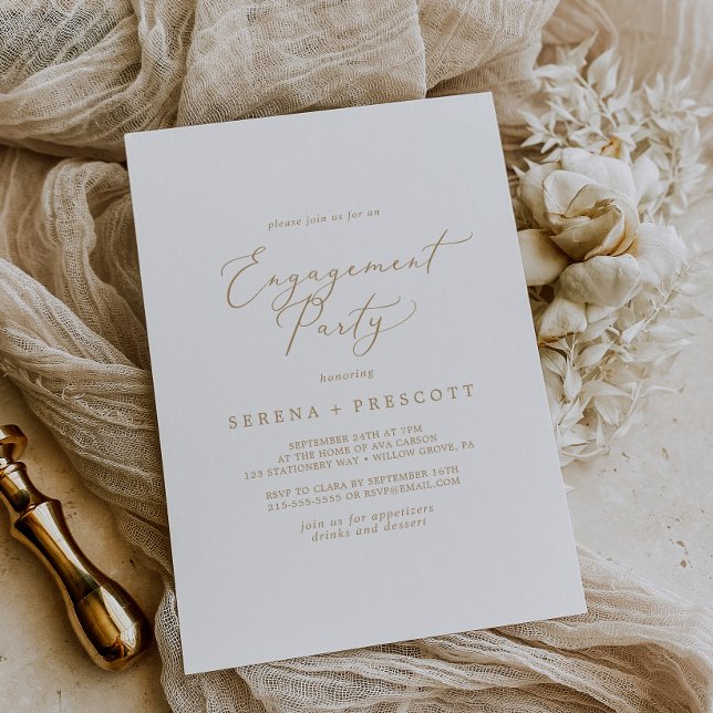 Delicate Gold Calligraphy Engagement Party Invitation (Creator Uploaded)