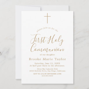 Delicate Gold Calligraphy First Holy Communion Invitation