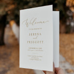 Delicate Gold Calligraphy Folded Wedding Program<br><div class="desc">This delicate gold calligraphy folded wedding program is perfect for a modern wedding. The romantic minimalist design features lovely and elegant champagne golden yellow typography on a white background with a clean and simple look.</div>