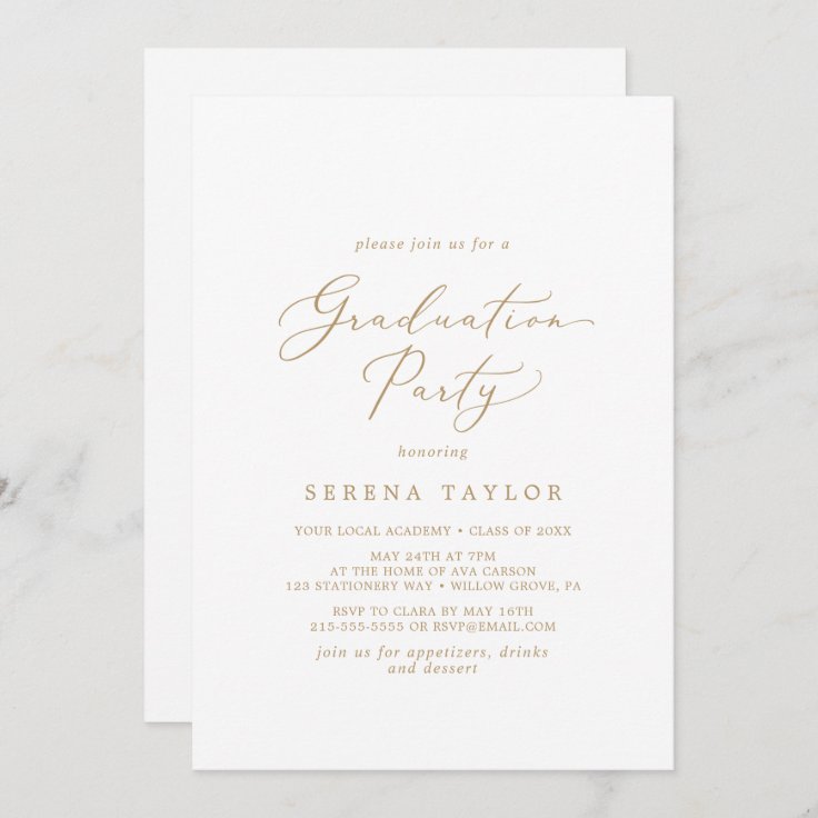 Delicate Gold Calligraphy Graduation Party Invitation | Zazzle