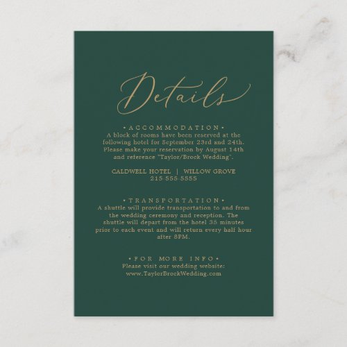 Delicate Gold Calligraphy  Green Details Enclosure Card