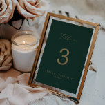 Delicate Gold Calligraphy | Green Table No. Table Number<br><div class="desc">This delicate gold calligraphy green table no. table number is perfect for a modern wedding. The romantic minimalist design features lovely and elegant champagne golden yellow typography on an emerald green background with a clean and simple look. The card prints on the front and back (double-sided). Items are printed exactly...</div>