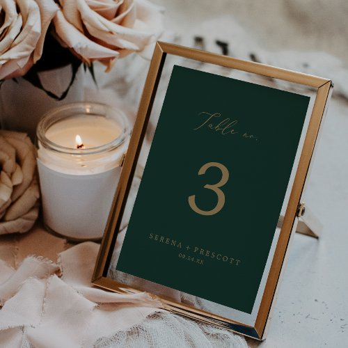 Delicate Gold Calligraphy  Green Table No Table Number