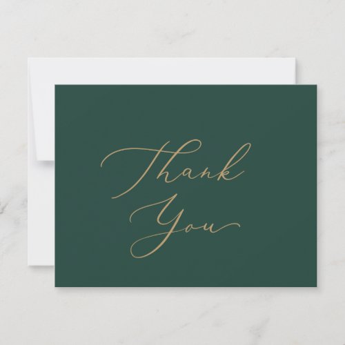 Delicate Gold Calligraphy  Green Thank You Card