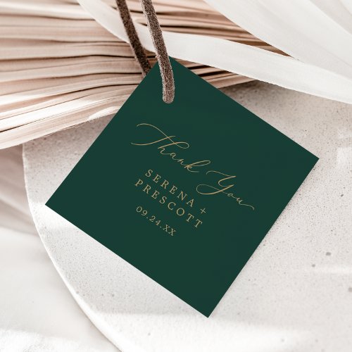 Delicate Gold Calligraphy  Green Thank You Favor Tags