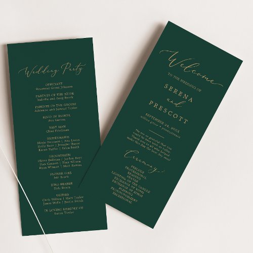 Delicate Gold Calligraphy  Green Wedding Program