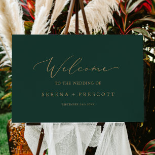 Delicate Gold Calligraphy Green Wedding Welcome Foam Board