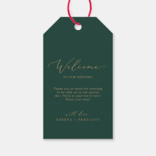 Delicate Gold Calligraphy Green Wedding Welcome Gift Tags