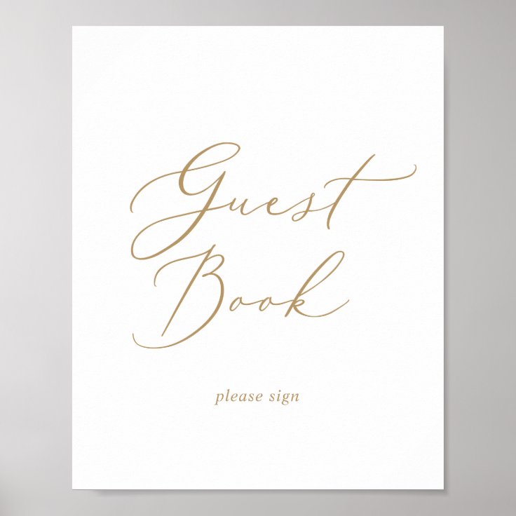 Delicate Gold Calligraphy Guest Book Sign Zazzle