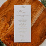 Delicate Gold Calligraphy Guest Name Wedding Menu<br><div class="desc">This delicate gold calligraphy guest name wedding menu card is perfect for a modern wedding. The romantic minimalist design features lovely and elegant champagne golden yellow typography on a white background with a clean and simple look. This menu can be used for a wedding reception, rehearsal dinner, or any event....</div>
