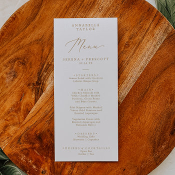 Delicate Gold Calligraphy Guest Name Wedding Menu by FreshAndYummy at Zazzle