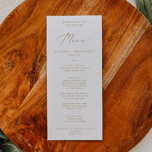 Delicate Gold Calligraphy Guest Name Wedding Menu