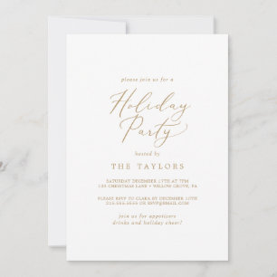 Delicate Gold Calligraphy Holiday Party Invitation