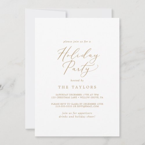 Delicate Gold Calligraphy Holiday Party Invitation