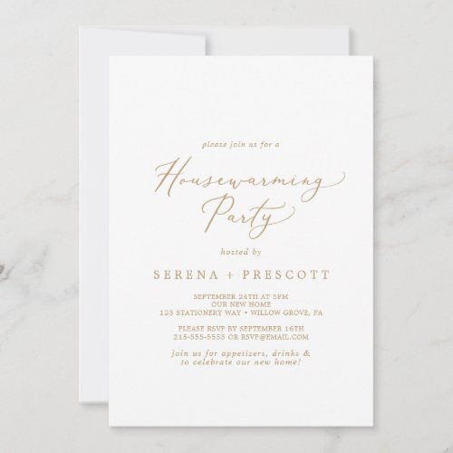 Delicate Gold Calligraphy Housewarming Party Invitation