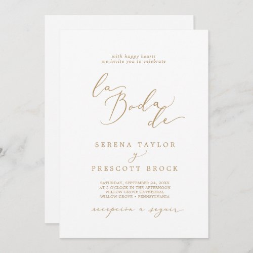 Delicate Gold Calligraphy La Boda De Wedding Invitation