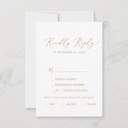 Delicate Gold Calligraphy Menu Choice RSVP Card