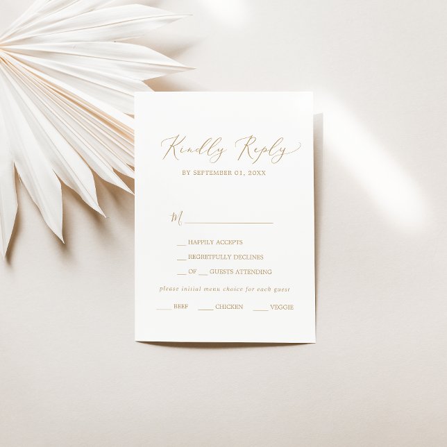 Delicate Gold Calligraphy Menu Choice RSVP Card (Creator Uploaded)