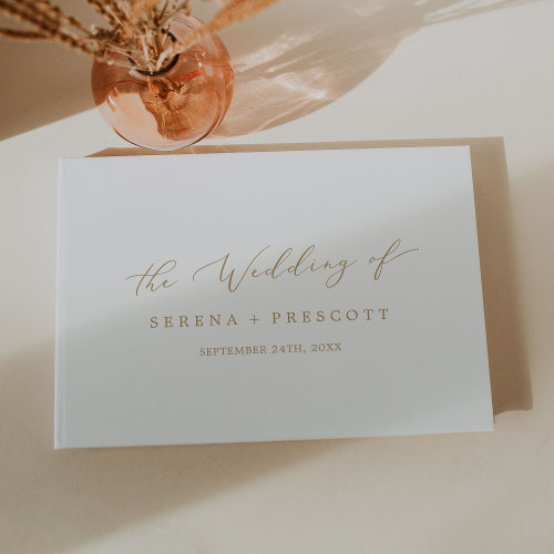 Delicate Gold Calligraphy Monogram Back Wedding Guest Book