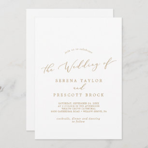 Delicate Gold Calligraphy Monogram Back Wedding Invitation