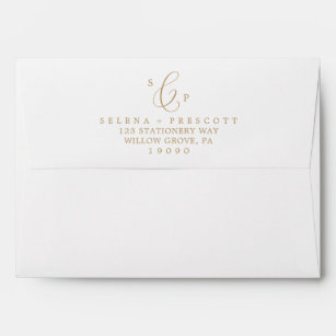 Delicate Gold Calligraphy Monogram Wedding Envelope